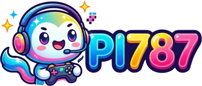 PI787 mascot-style logo featuring a friendly character icon with bold, colorful gaming brand lettering in a wide horizontal rectangular wordmark on a transparent background